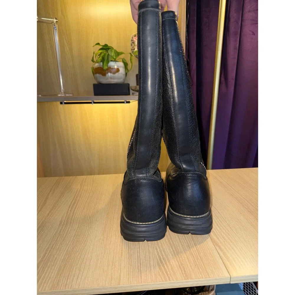 UGG Australia Women Black Leather Shearling Lined Tall Winter Boots Size 10